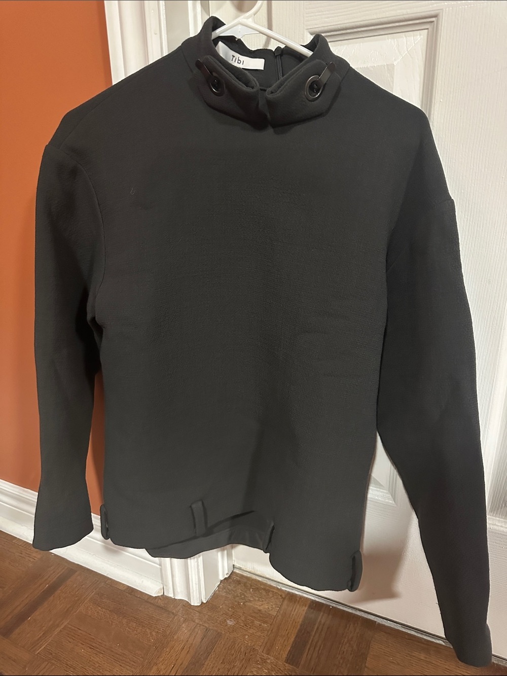 Tibi Dark Gray Crepe Fontaine Tunic Top.